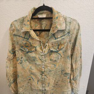 Vintage Goa XL womens button up blouse w pearlescent buttons